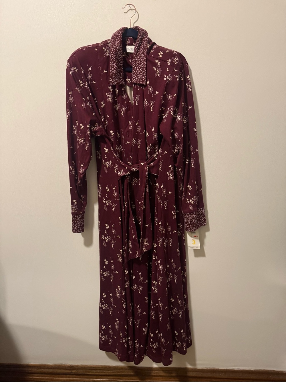 Liz Claiborne Burgundy Floral Long Robe with Belt